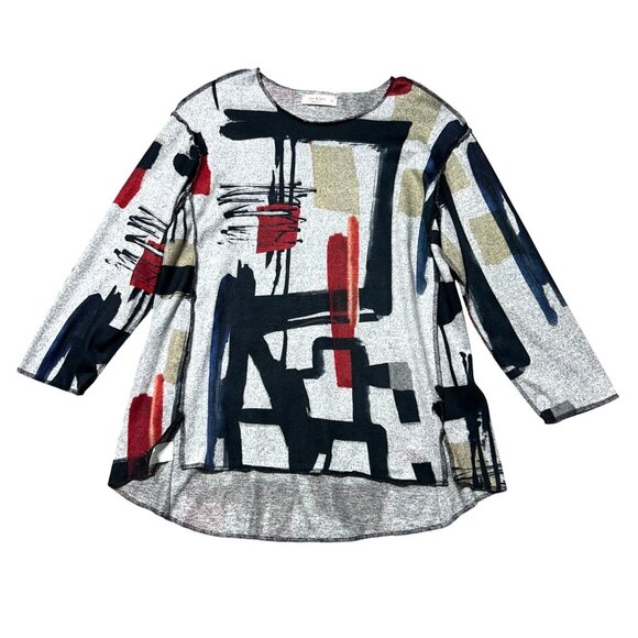 Jess & Jane Womens Sz Small Abstract Graphic Print 3/4 Sleeve Top S Made In USA - Picture 1 of 8